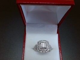 Ladies 10k White Gold Diamond Cluster  