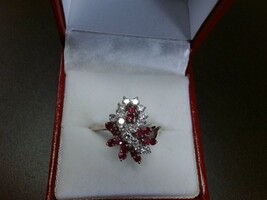 Ruby and Diamond Cluster Ring